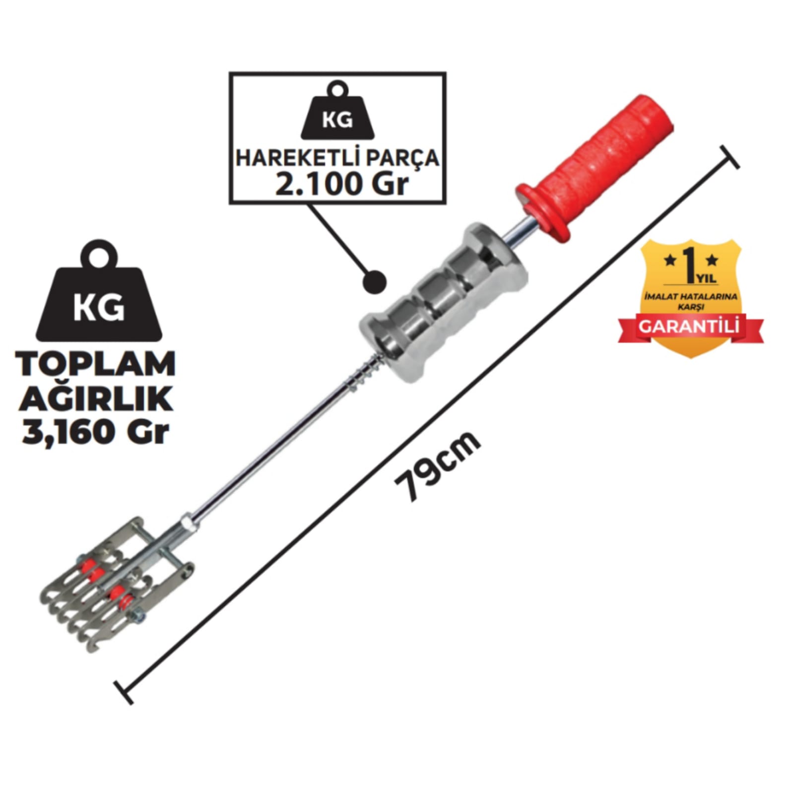 15847 Set Pdr Kaporta Göçük Düzeltme Tokmağı Çift Yönlü Aslan Pençesi 6 Kancalı PlsSaplı B.Tip3,160Kg 79cm - Görsel 1