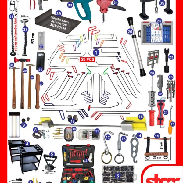 PDR BOYASIZ GÖÇÜK DÜZELTME SERVİS KURULUM PAKETİ | PROFESYONEL SİLVER SET | 39 ÇEŞİT 553 PARÇA