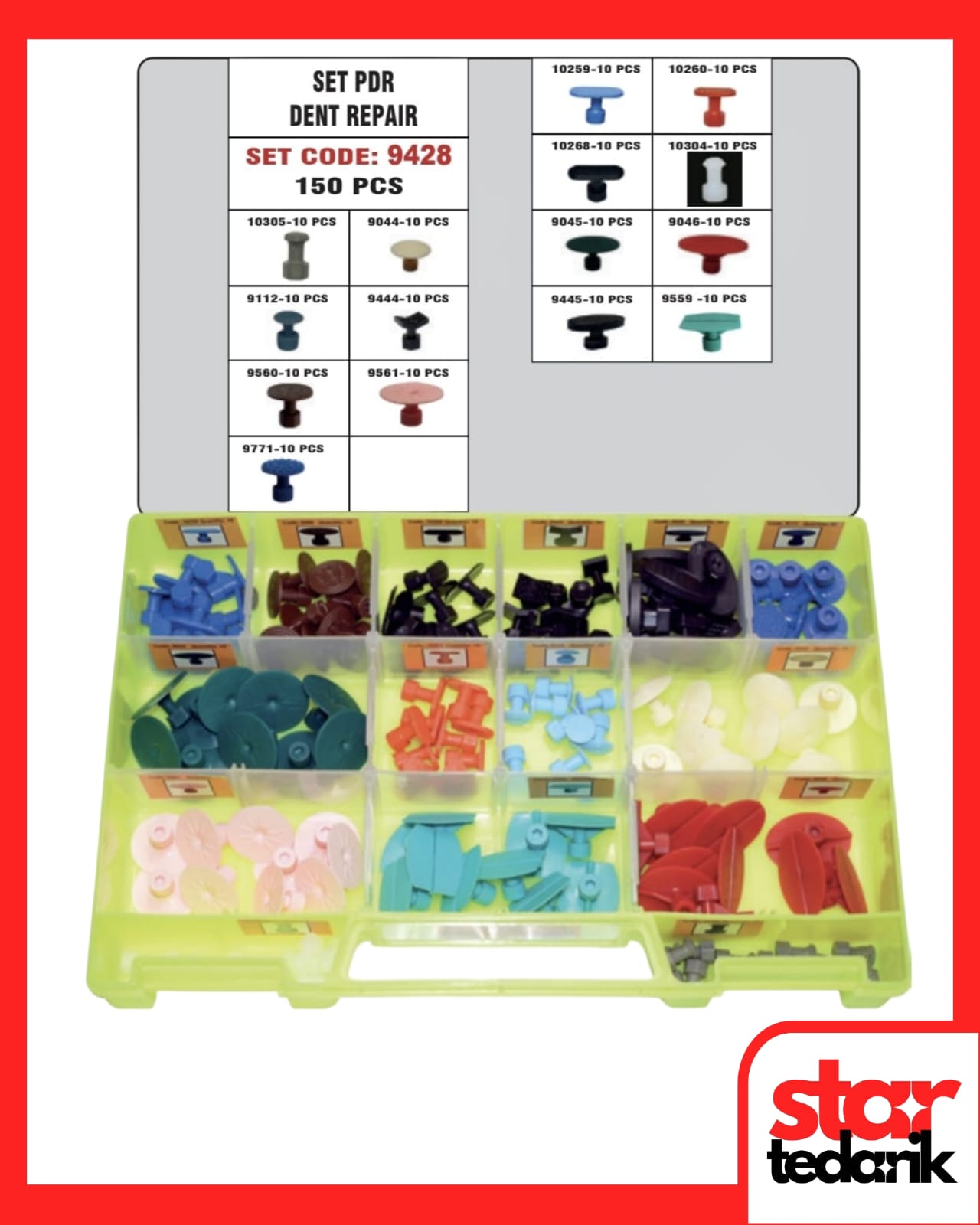 9428 PDR Set Çanta Boyasız Göçük Düzeltme 150 Parça (10X15) - Görsel 1